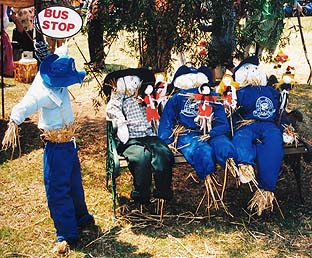 School bus scarecrows made by kids 