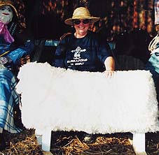 Carol with her sheep scarecrow